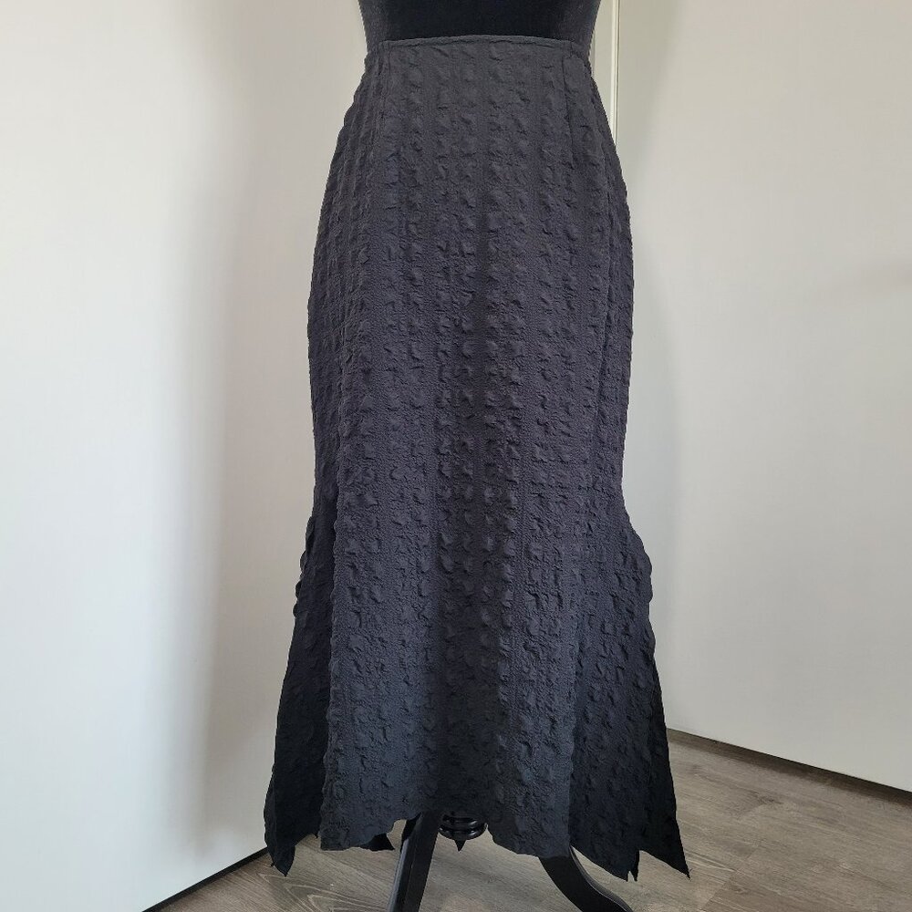 Courtney Washington Textured Black Flared Maxi Skirt